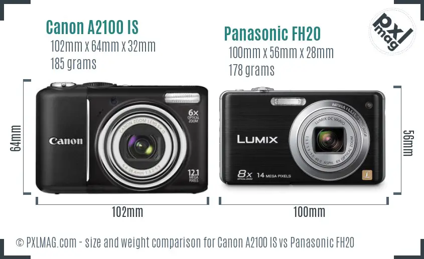 Canon A2100 IS vs Panasonic FH20 size comparison