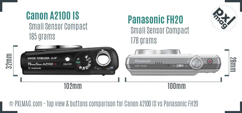 Canon A2100 IS vs Panasonic FH20 top view buttons comparison