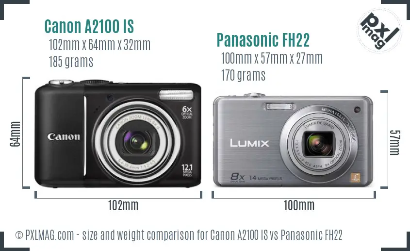 Canon A2100 IS vs Panasonic FH22 size comparison Canon A2100 IS vs Panasonic FH22 size comparison