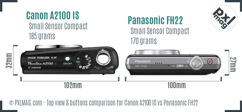 Canon A2100 IS vs Panasonic FH22 top view buttons comparison Canon A2100 IS vs Panasonic FH22 top view buttons comparison