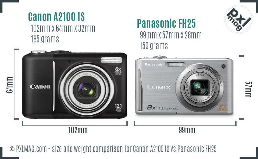Canon A2100 IS vs Panasonic FH25 size comparison