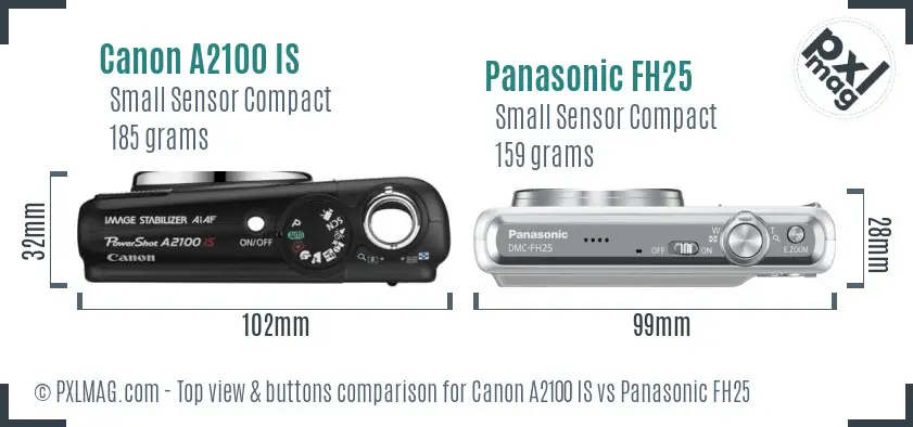 Canon A2100 IS vs Panasonic FH25 top view buttons comparison