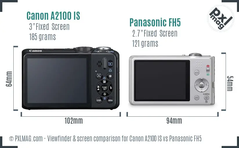 Canon A2100 IS vs Panasonic FH5 Screen and Viewfinder comparison