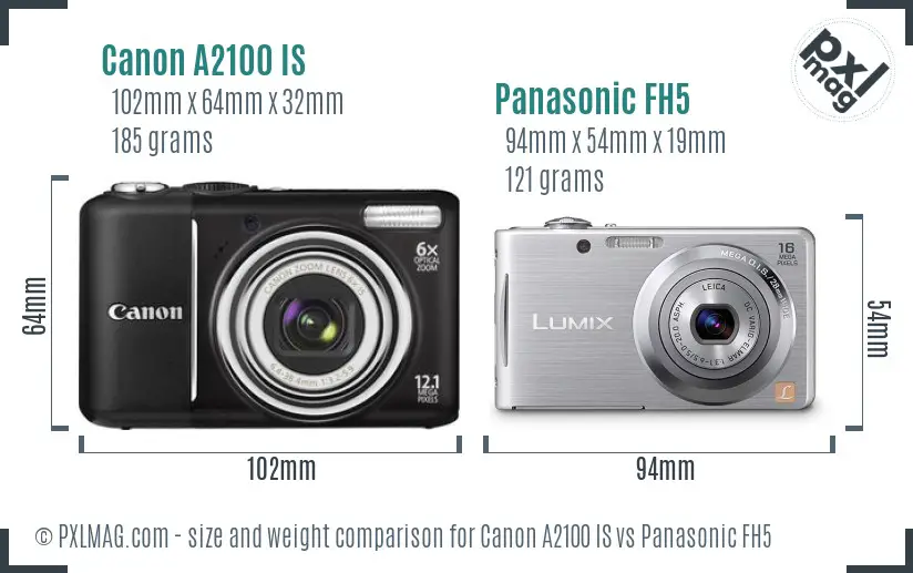 Canon A2100 IS vs Panasonic FH5 size comparison