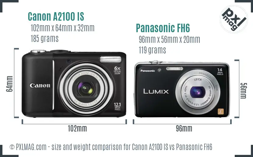 Canon A2100 IS vs Panasonic FH6 size comparison