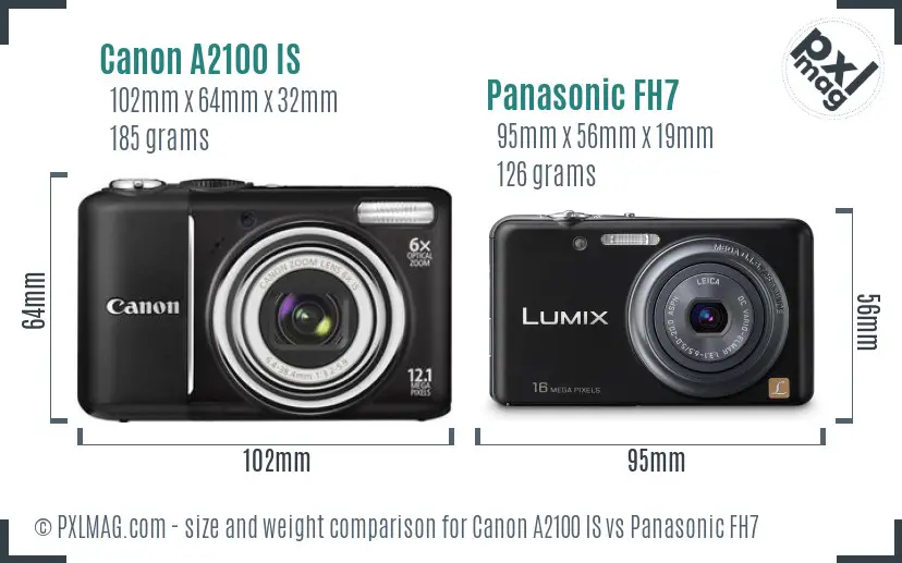 Canon A2100 IS vs Panasonic FH7 size comparison