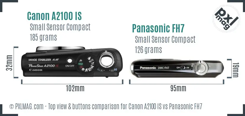 Canon A2100 IS vs Panasonic FH7 top view buttons comparison