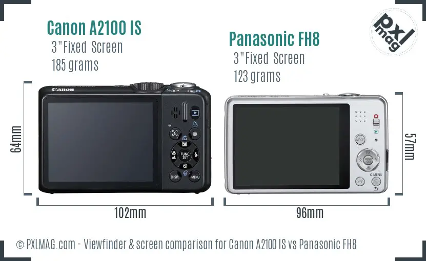 Canon A2100 IS vs Panasonic FH8 Screen and Viewfinder comparison Canon A2100 IS vs Panasonic FH8 Screen and Viewfinder comparison