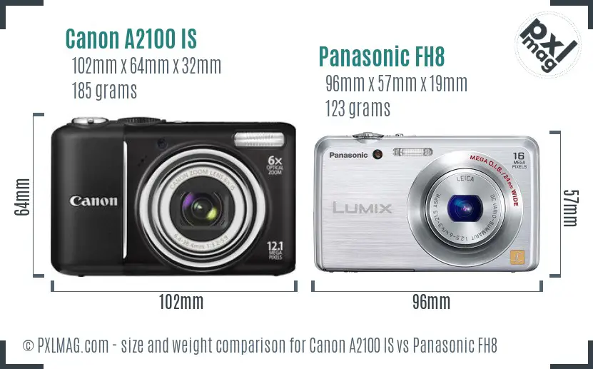 Canon A2100 IS vs Panasonic FH8 size comparison Canon A2100 IS vs Panasonic FH8 size comparison