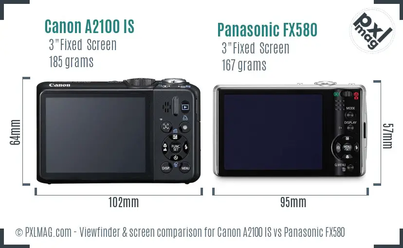 Canon A2100 IS vs Panasonic FX580 Screen and Viewfinder comparison