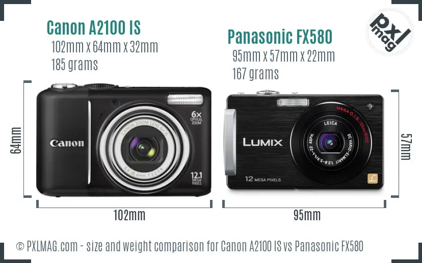 Canon A2100 IS vs Panasonic FX580 size comparison