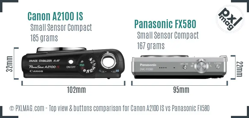 Canon A2100 IS vs Panasonic FX580 top view buttons comparison