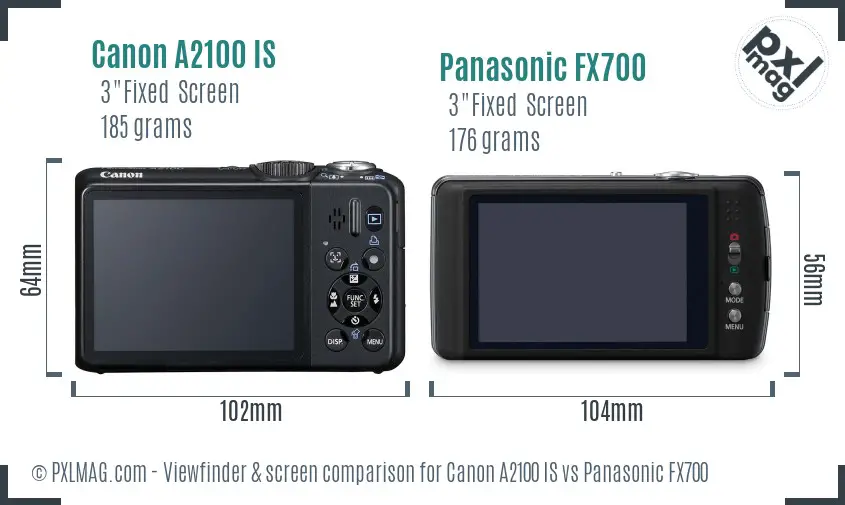 Canon A2100 IS vs Panasonic FX700 Screen and Viewfinder comparison