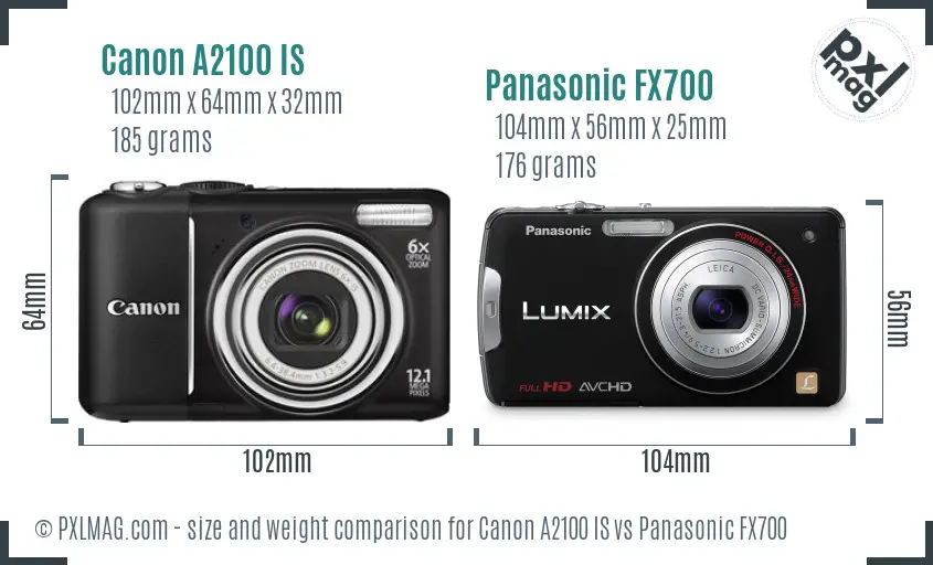 Canon A2100 IS vs Panasonic FX700 size comparison