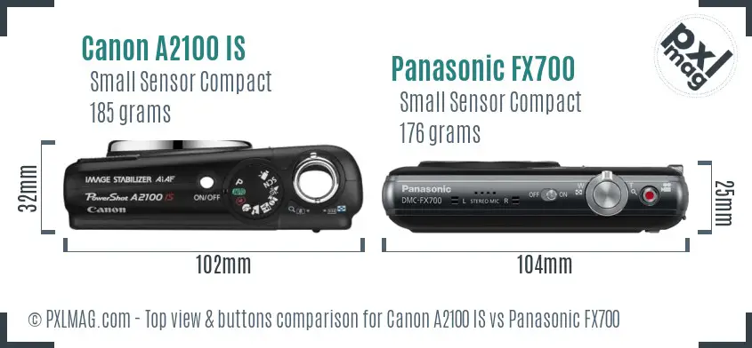 Canon A2100 IS vs Panasonic FX700 top view buttons comparison