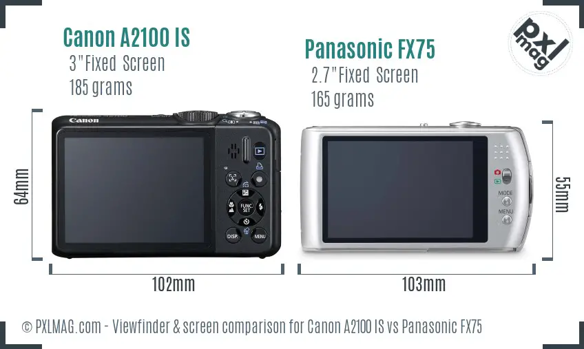 Canon A2100 IS vs Panasonic FX75 Screen and Viewfinder comparison