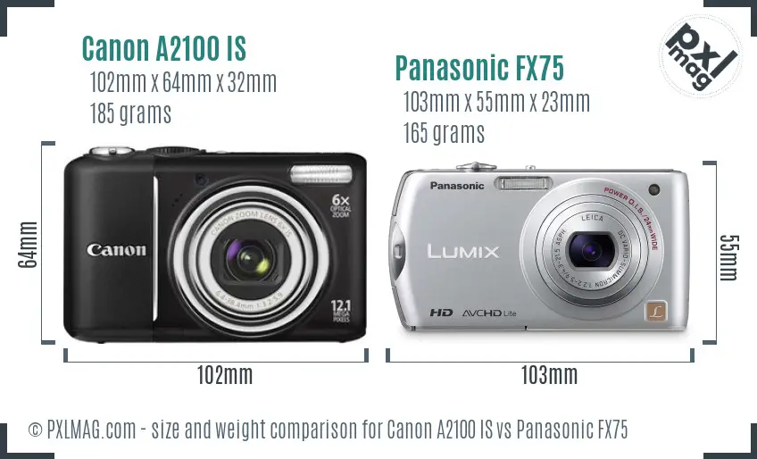 Canon A2100 IS vs Panasonic FX75 size comparison