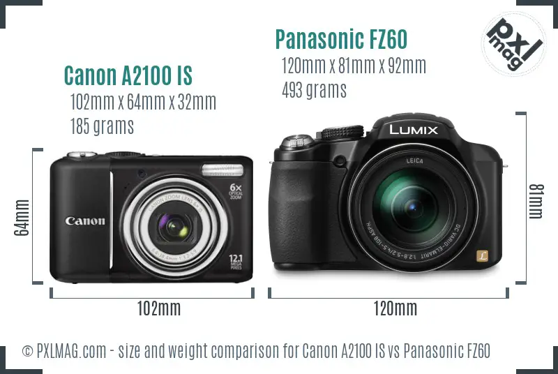 Canon A2100 IS vs Panasonic FZ60 size comparison