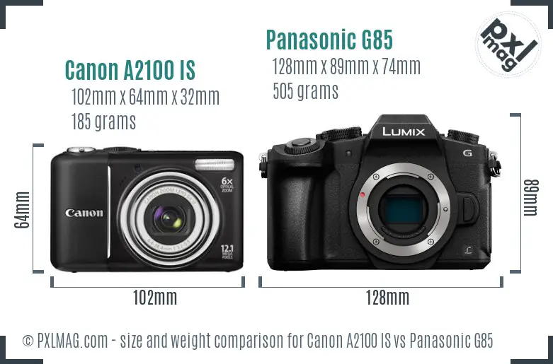 Canon A2100 IS vs Panasonic G85 size comparison