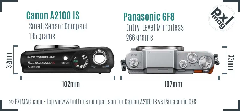 Canon A2100 IS vs Panasonic GF8 top view buttons comparison
