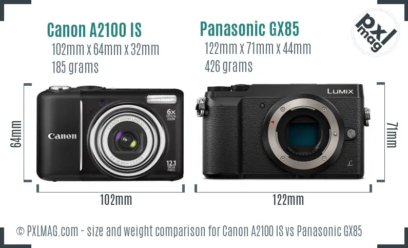 Canon A2100 IS vs Panasonic GX85 size comparison Canon A2100 IS vs Panasonic GX85 size comparison