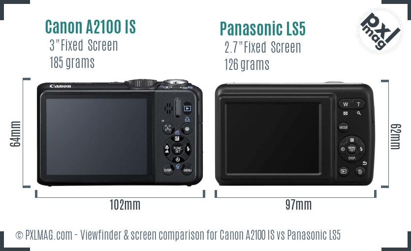 Canon A2100 IS vs Panasonic LS5 Screen and Viewfinder comparison