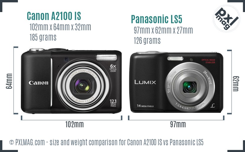 Canon A2100 IS vs Panasonic LS5 size comparison