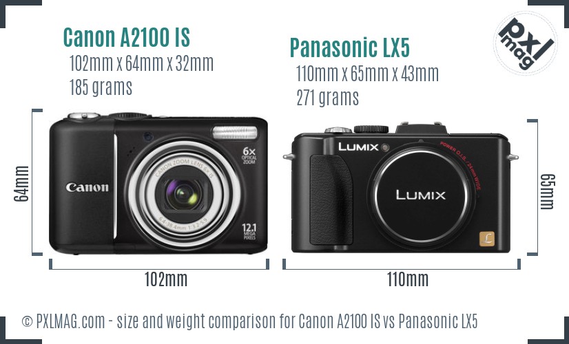 Canon A2100 IS vs Panasonic LX5 size comparison