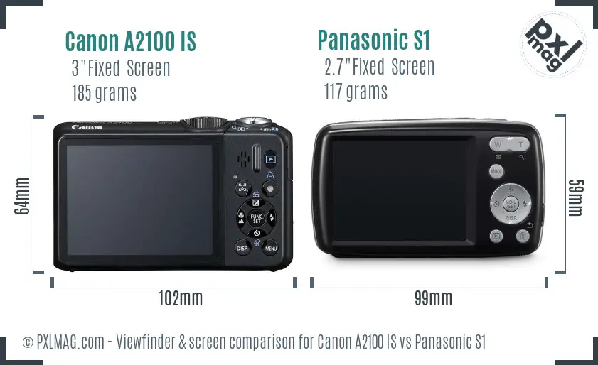 Canon A2100 IS vs Panasonic S1 Screen and Viewfinder comparison