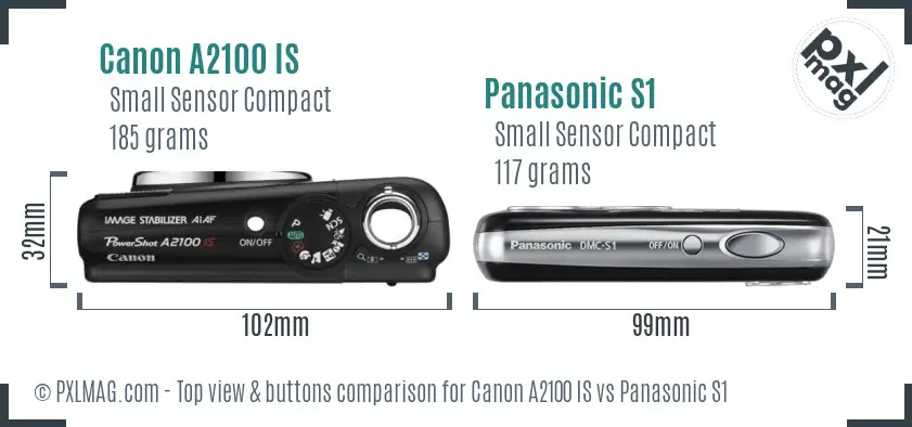 Canon A2100 IS vs Panasonic S1 top view buttons comparison