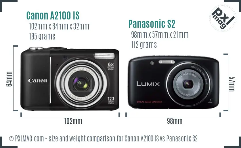 Canon A2100 IS vs Panasonic S2 size comparison