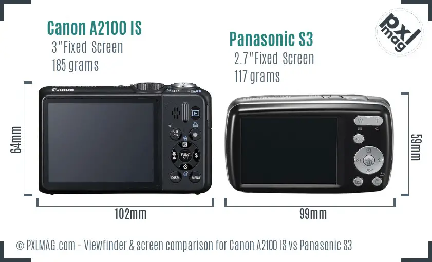 Canon A2100 IS vs Panasonic S3 Screen and Viewfinder comparison