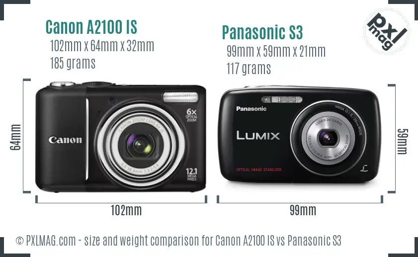 Canon A2100 IS vs Panasonic S3 size comparison