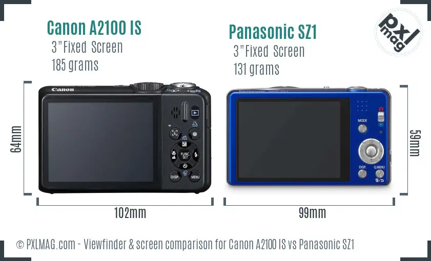 Canon A2100 IS vs Panasonic SZ1 Screen and Viewfinder comparison