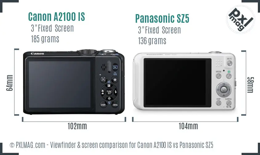 Canon A2100 IS vs Panasonic SZ5 Screen and Viewfinder comparison