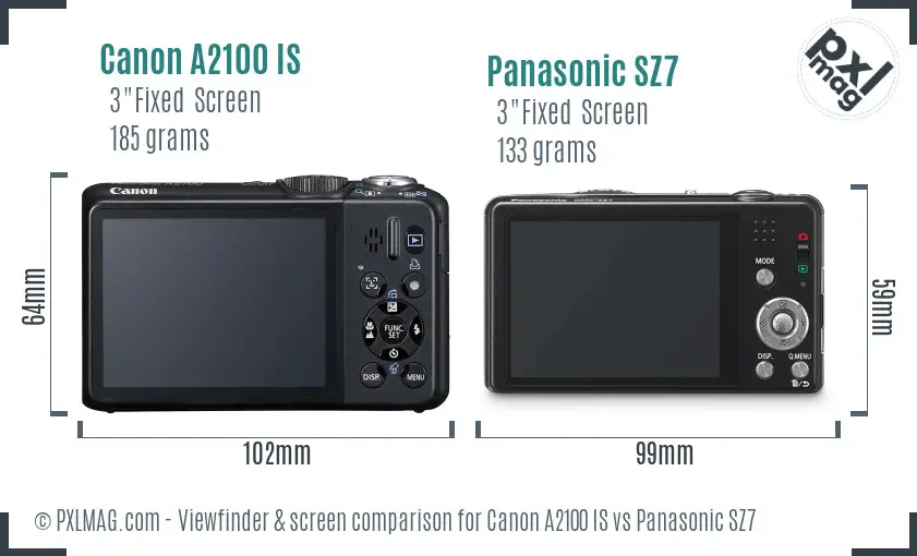 Canon A2100 IS vs Panasonic SZ7 Screen and Viewfinder comparison