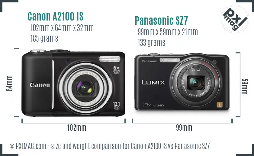Canon A2100 IS vs Panasonic SZ7 size comparison