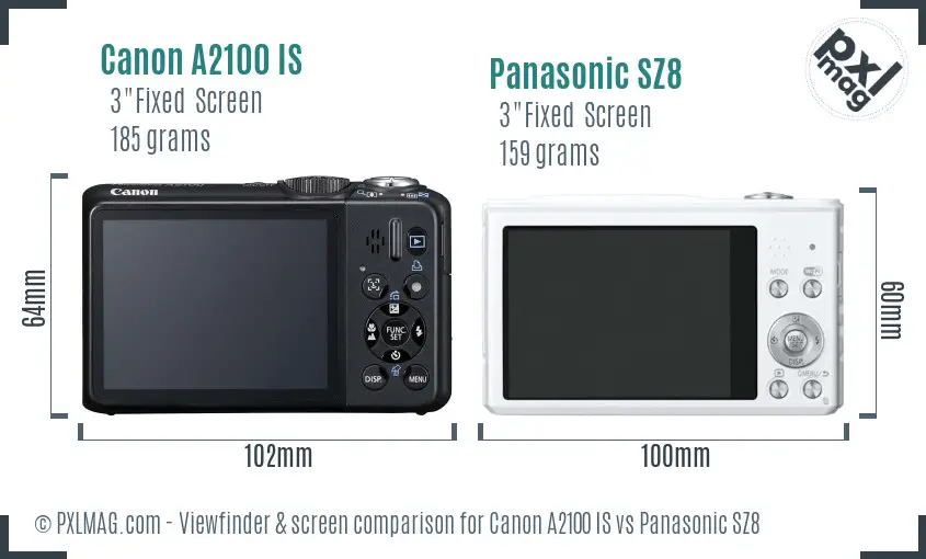 Canon A2100 IS vs Panasonic SZ8 Screen and Viewfinder comparison