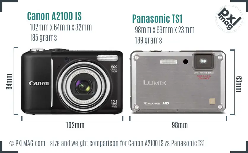Canon A2100 IS vs Panasonic TS1 size comparison Canon A2100 IS vs Panasonic TS1 size comparison