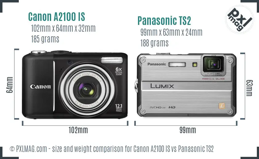 Canon A2100 IS vs Panasonic TS2 size comparison