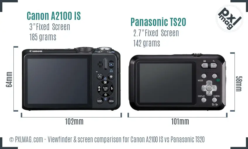 Canon A2100 IS vs Panasonic TS20 Screen and Viewfinder comparison