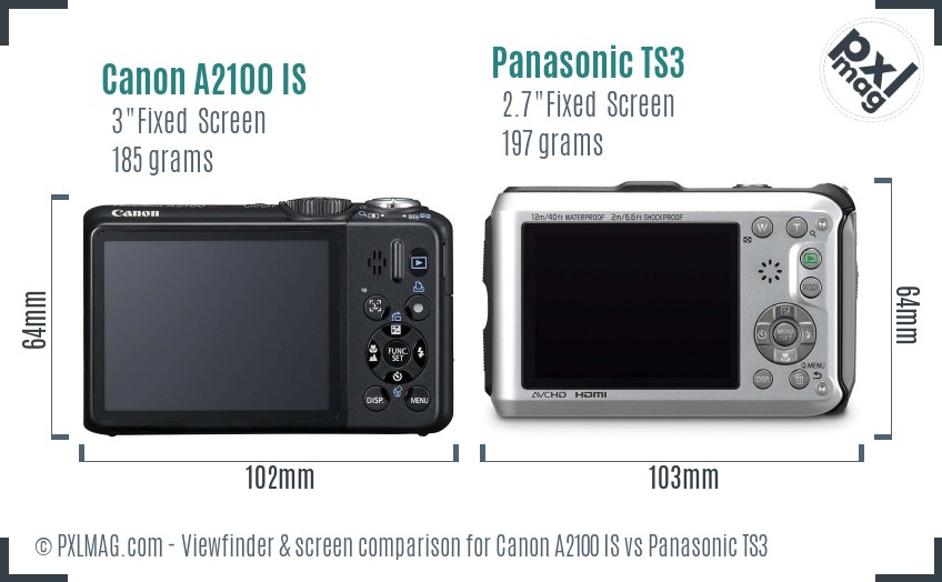Canon A2100 IS vs Panasonic TS3 Screen and Viewfinder comparison