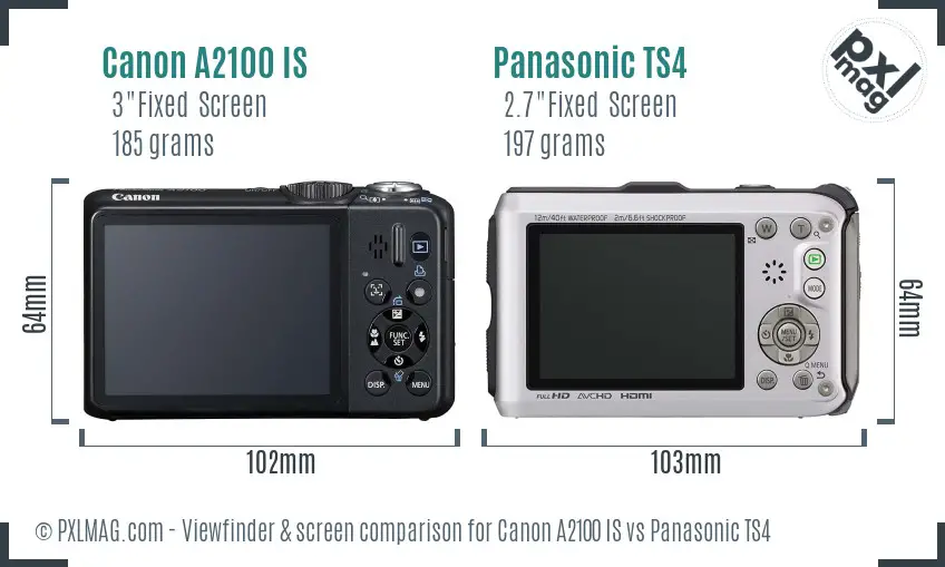 Canon A2100 IS vs Panasonic TS4 Screen and Viewfinder comparison