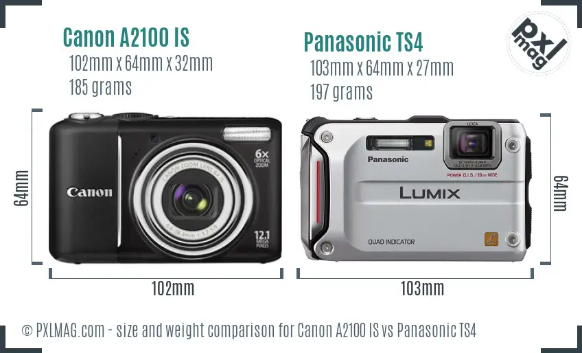 Canon A2100 IS vs Panasonic TS4 size comparison