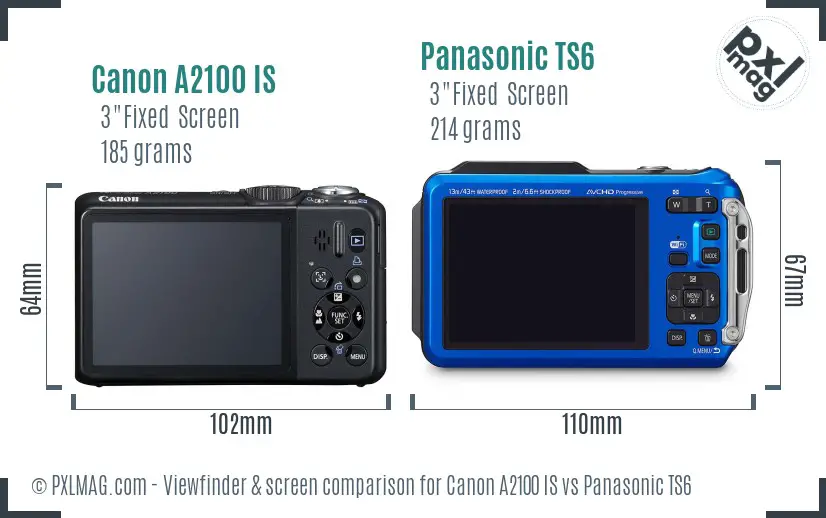 Canon A2100 IS vs Panasonic TS6 Screen and Viewfinder comparison