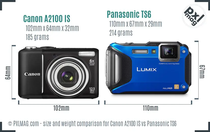 Canon A2100 IS vs Panasonic TS6 size comparison