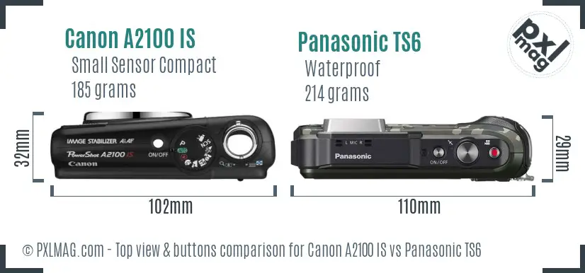Canon A2100 IS vs Panasonic TS6 top view buttons comparison