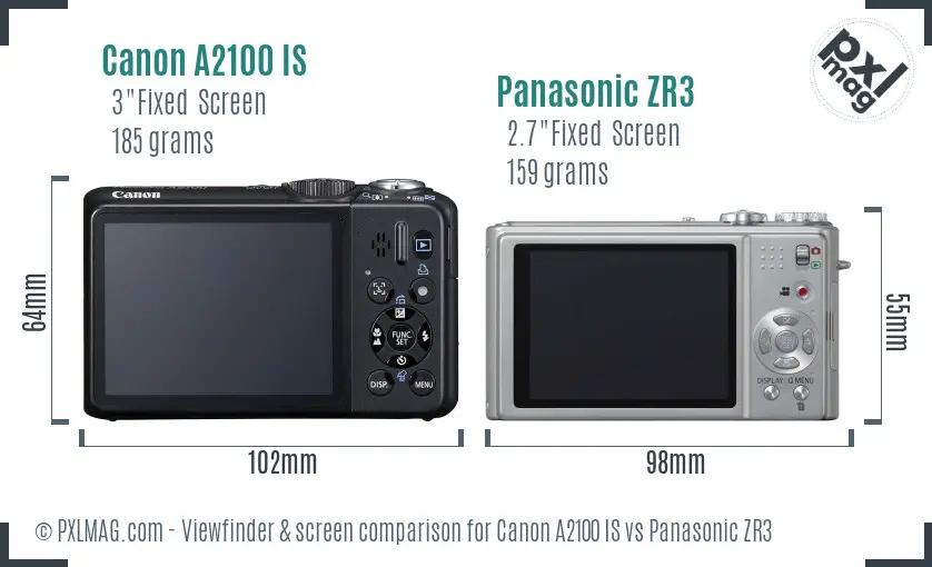 Canon A2100 IS vs Panasonic ZR3 Screen and Viewfinder comparison