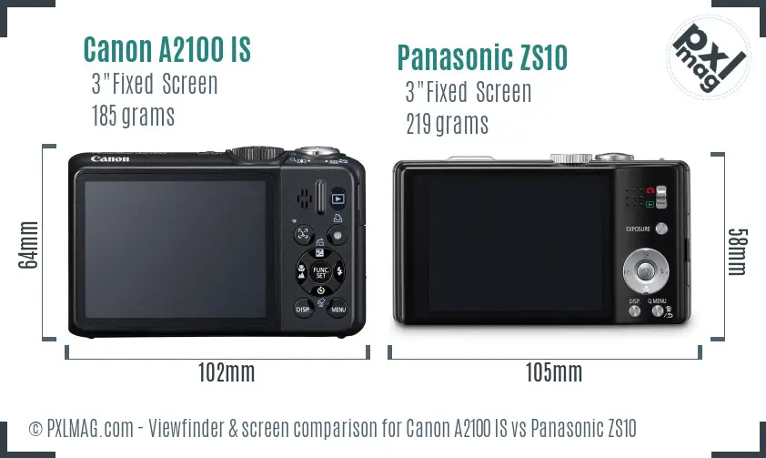 Canon A2100 IS vs Panasonic ZS10 Screen and Viewfinder comparison