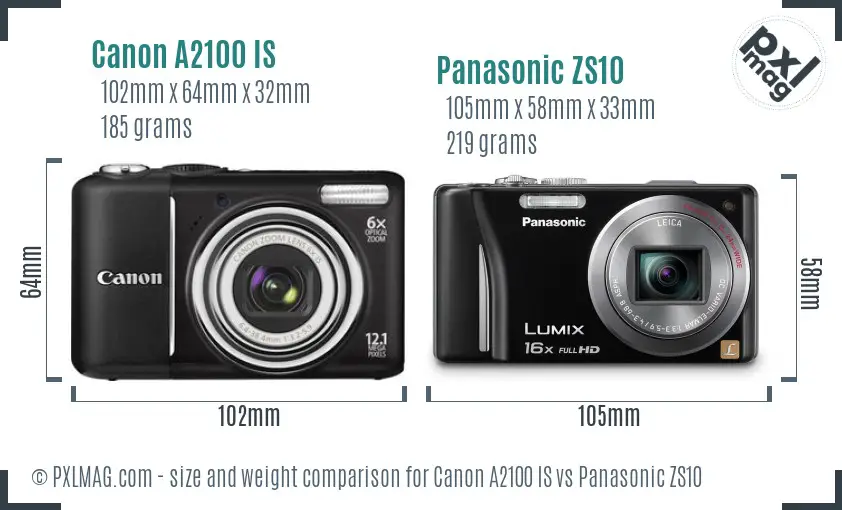 Canon A2100 IS vs Panasonic ZS10 size comparison
